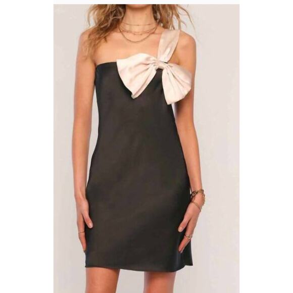 Heartloom Dress Womens Small Black Garcia One Shoulder Bow Cocktail Party Lined - Picture 1 of 11